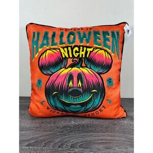 Disney Parks 2023 Welcome To Halloween Night Mickey Mouse Pumpkin Pillow New